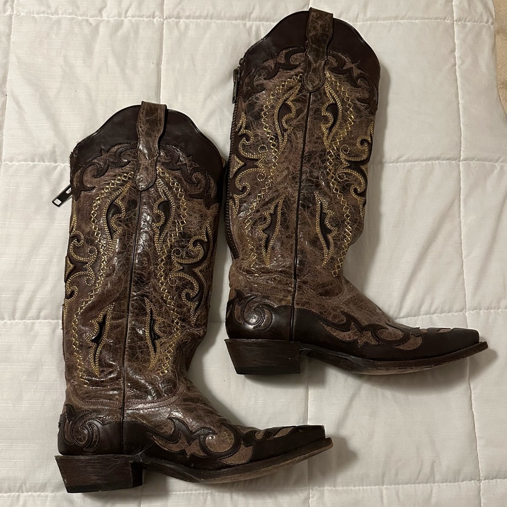STETSON BROWN AND GOLD ZIPPER WESTERN BOOTS